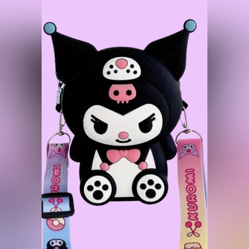 Adorable Kuromi Plush Silicone Pouch - Black & Pink